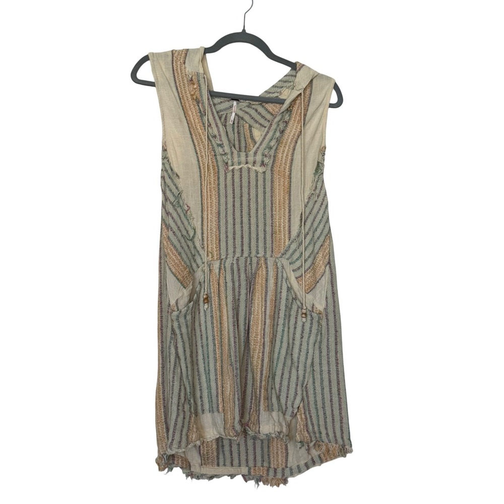 Free People Sleeveless Hooded Tunic Dress Striped Boho Raw Hem Rustic Chic XS - Picture 3 of 10